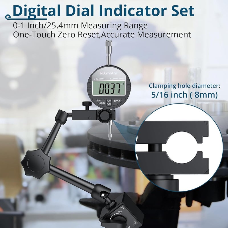 ALLmeter Store Dial Indicator Magnetic Base Set (132lbs/60kg Tensile Force) 0-1 Inch Precision Gauge for Machining,Lathe Alignment & Metalworking Dial Indicator Gage Gauge for 3D Printer Lathe Workshop - Image 4